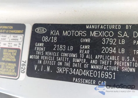 2019 Kia Forte S from USA, damaged, VIN 3KPF34AD4KE016951